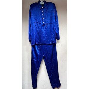2 Piece Vintage Nino Wong California Womens Medium Blouse Pants Set Royal Blue